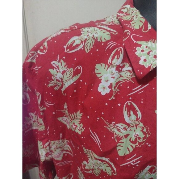 COLUMBIA PFG Red Christmas Light Print Short Sleeve Button Down Shirt Large L - Picture 5 of 12